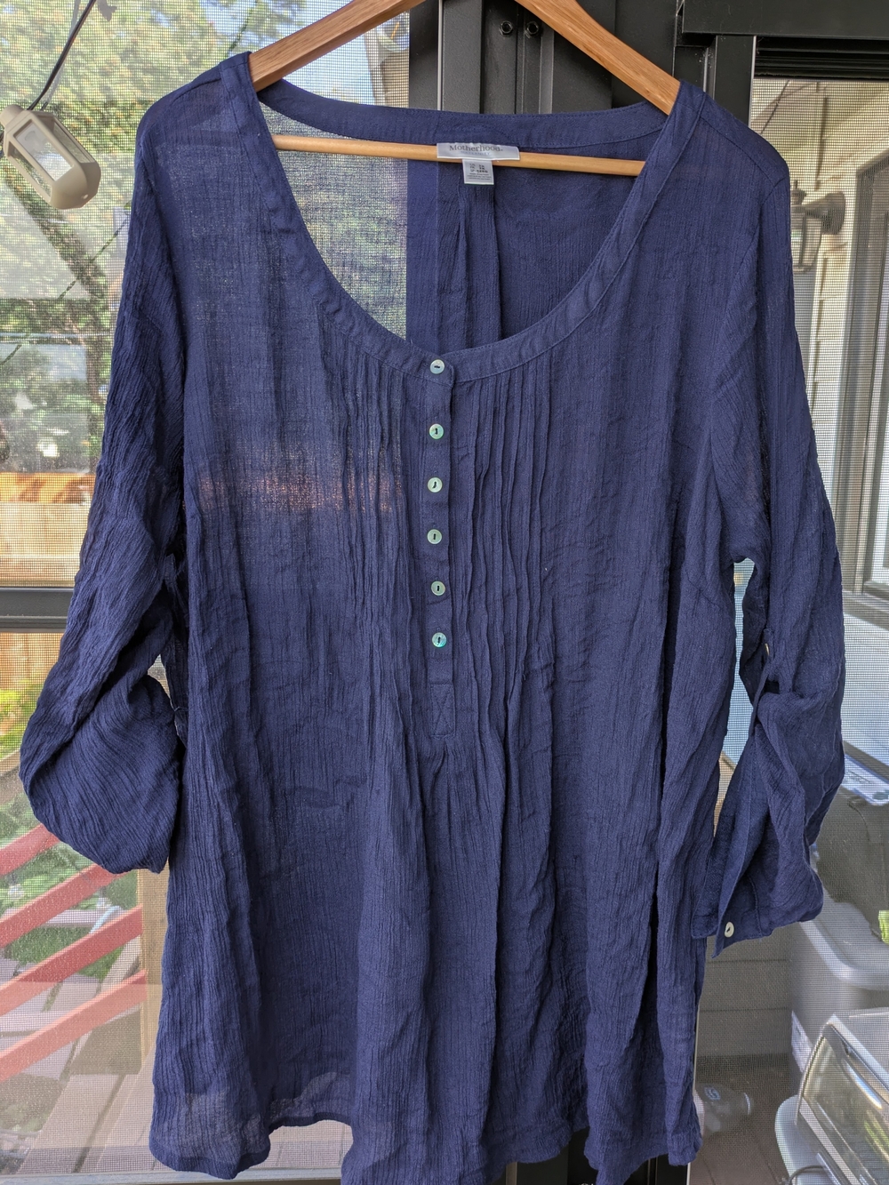 Motherhood Navy Crinkle Button-Front Tunic
